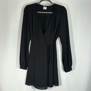 Sunday Best Black Chiffon Long Sleeve Front Wrap Dress